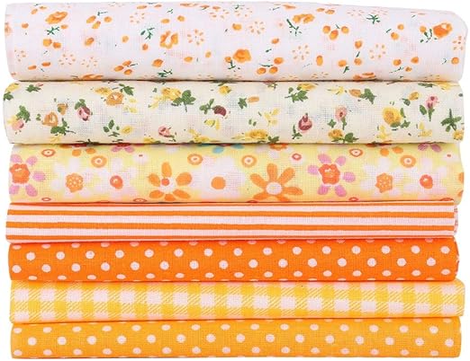 Amazon Co Jp Xuuyuu 7枚セット パッチワーク 布地 綿 花柄プリント 生地 オレンジ色 綿生地 花柄 Diy手作り 50 50cm ホーム キッチン