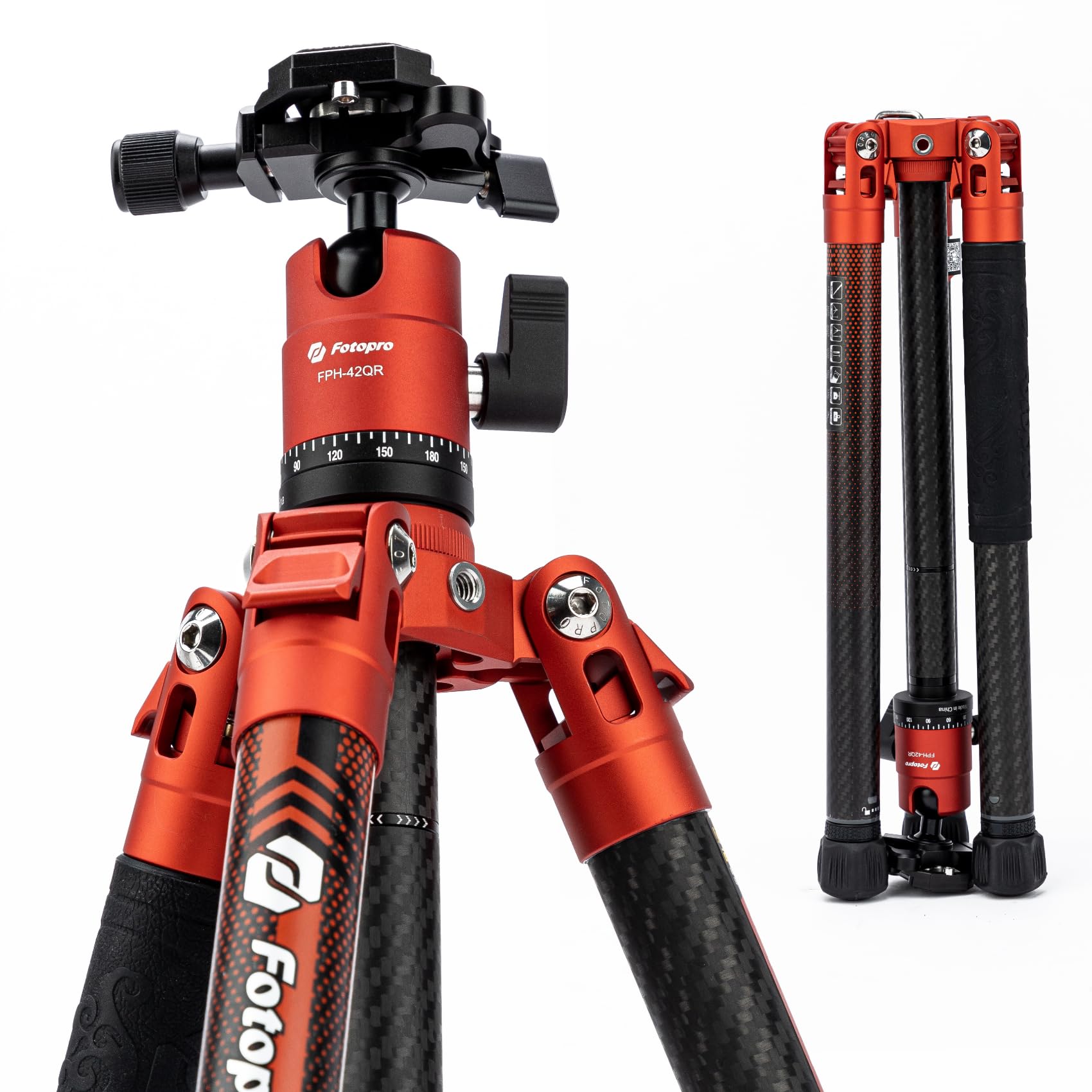 Fotopro 60Inch Carbon Fibre Travel Camera Tripod with 360 Ball Head Extendable Stable 2.07lbs Ultra Lightweight Professional Compact Tripod for DSLR Max Load 22lbs X-Aircross3 Orange — image 1