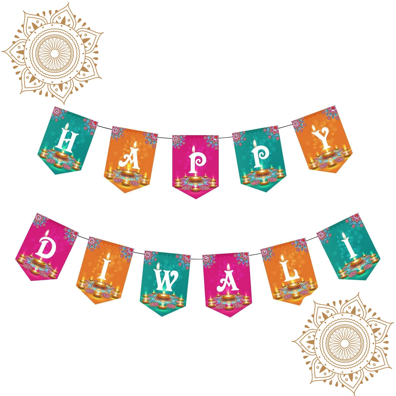 Happy Diwali Banner,Diwali Decorations,Lights Festival Party Supplies,Deepavali Photo Booth Props Hanging Decoration,Hindu Rangoli Cranight Decor,for House Indoor Outdoor