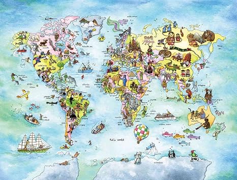 Amazon 9 Feet Wide By 7 Feet高 接着剤付き堅牢な壁紙壁画からaの写真の楽しい世界マップ Anオリジナル作成for Children By Johanne Pepin Our壁画は 簡単にインストール削除し再利用 壁装用具