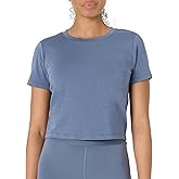 Amazon Essentials Women's Active Soft Cotton Crewneck Short Sleeve Yoga Workout Lightweight Cropped T-Shirt