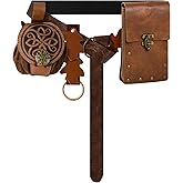 Renaissance Belt Pouch for Women, Medieval Belts Leather Waist Bag Fair Belt Renaissance Accessories for LARP Halloween Cosplay Costume (Brown-1)