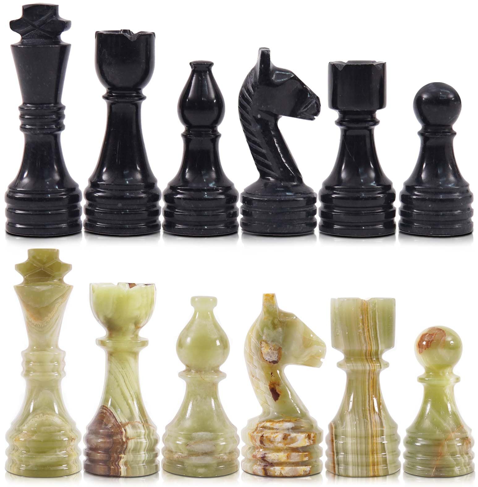 Radicaln Marble Chess Pieces Black & Multi Green 3.5 Inch King Figures Handmade 32 Chess Figures - Suitable for 16-20 Inch Chess Game - Board Games