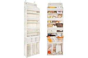 EZVERY Door Hanging Storage Organizer,with 3 Bins 1 Movable Baby Diaper Caddy,1 Large capacity diaper stacking storage Organizer,10 Side Pockets ,Bedroom Door Storage for Nursery Baby Essentials. (Beige)