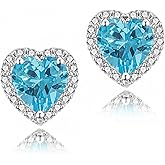 YOMELA Cubic Zirconia Earrings Studs, Halo CZ Birthstone Simulated Diamond Stud Earrings for Women