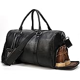LUUFAN Leather Travel Bag for Men Large Capacity Luggage Duffel Bag with Shoe Compartment, Weekend Handbag for Holiday Business Trip 45cm, Black