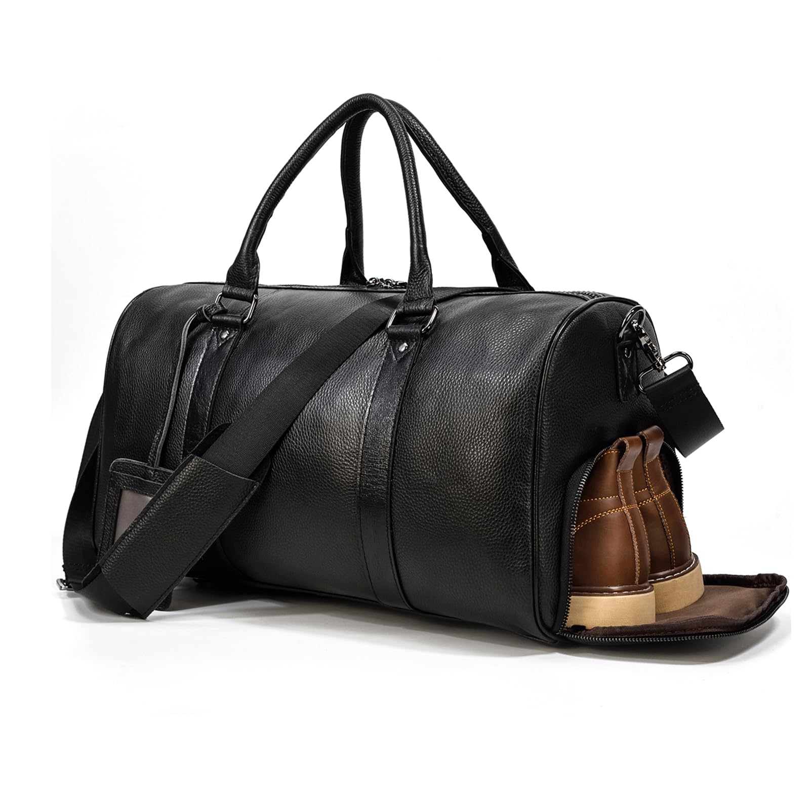 Photo 1 of LUUFAN Leather Travel Bag for Men Large Capacity Luggage Duffel Bag with Shoe Compartment, Weekend Handbag for Holiday Business Trip 45cm, Black