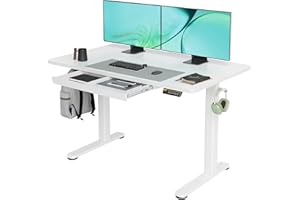 Claiks Standing Desk with Drawers, 48x24 Inch Electric Stand Up Desk, White Adjustable Height Sit Stand Computer Workstation, White