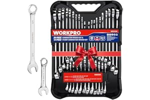 WORKPRO 32-Piece SAE & Metric Combination Wrenches Set, 20-Piece Standard wrenches and 12-Piece Stubby Wrenches with Organizer Tray, Cr-V Steel Mirror Chrome Polished