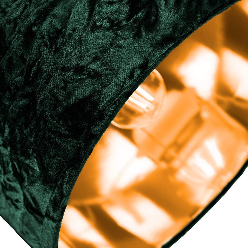 Modern and On-Trend Forest Green Crushed Velvet Fabric 12" Table or Pendant Circular Drum Lampshade with Shiny Copper Inner - Image 3