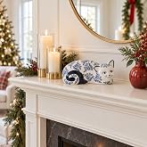 Ceramic Chinoiserie Cat Sculpture for Home Decor - Chic Ornaments for Bathroom, Office, Room and Living Room Display Styling - Sculptural Figurine for Shelf or Coffee Table Decor - 4", Blue &amp; White