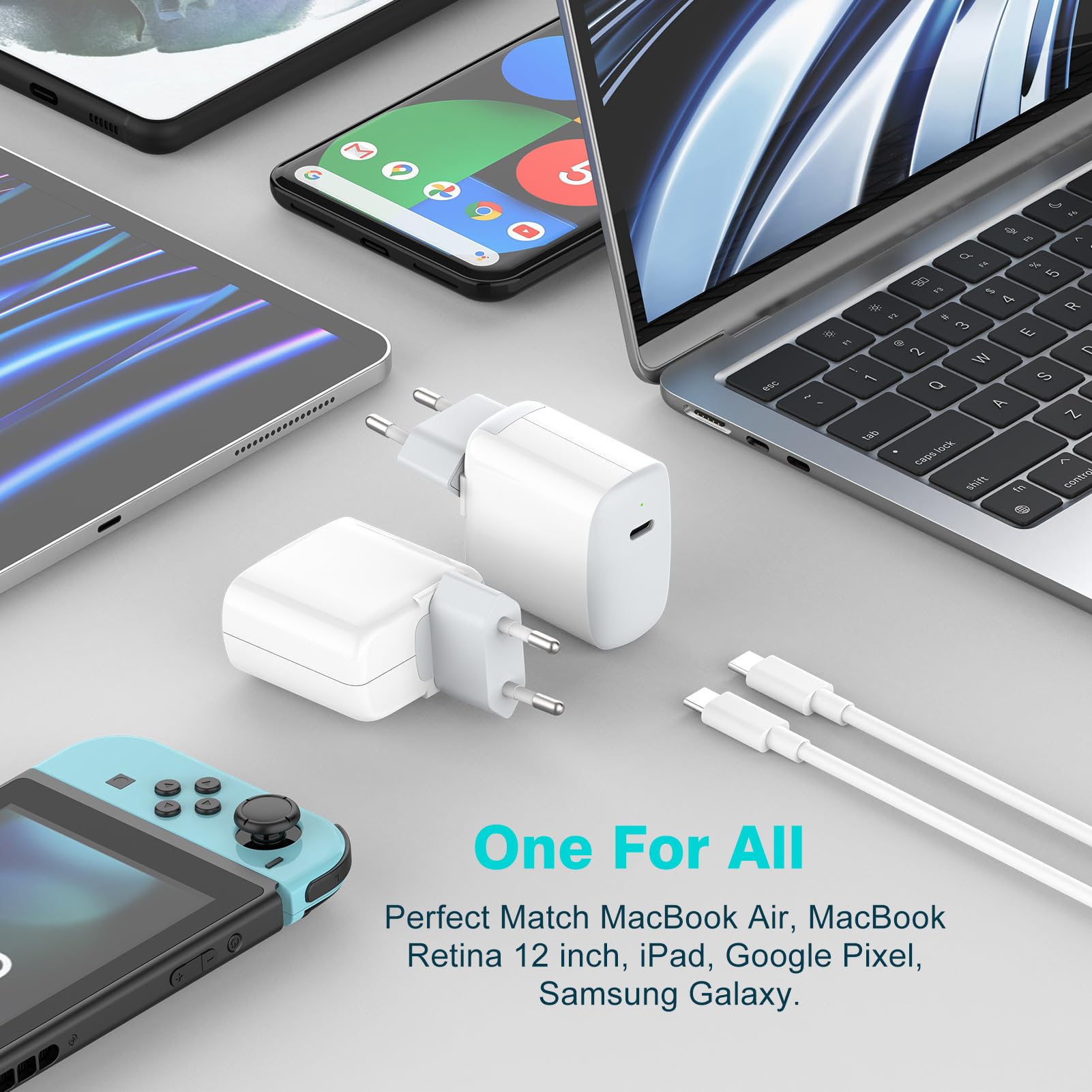 30W USB C Ladegerät Kompatibel mit MacBook air 13 12 Zoll, iPad Pro 13, 12.9, 11 Zoll 2024 2023 2022 2021 2020 2019 M4 M2 M1, iPad Air, Mini 6, iPad 10, iPhone 16 15, Pixel 8 7, 2M/6.6FT USB-C Kabel 6