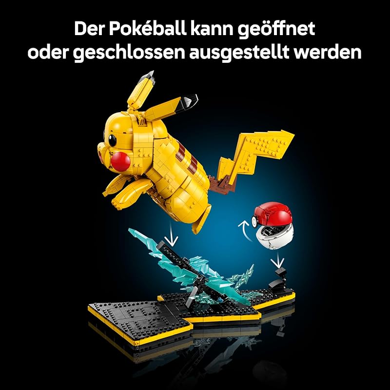 Pokémon Pikachu und Pokéball - Bauset für Erwachsene - Modellbau mit beweglicher Anime Figur und dynamischem Ständer - DIY Deko für Zimmer oder Schreibtisch - Geschenk für Gaming Fans - 72152