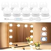LED Vanity Lights For Mirror, Vanity Lights Stick on with 10 Dimmable Bulbs, 3000K 4000K 6500K & 10 Level Brightness Adjustab