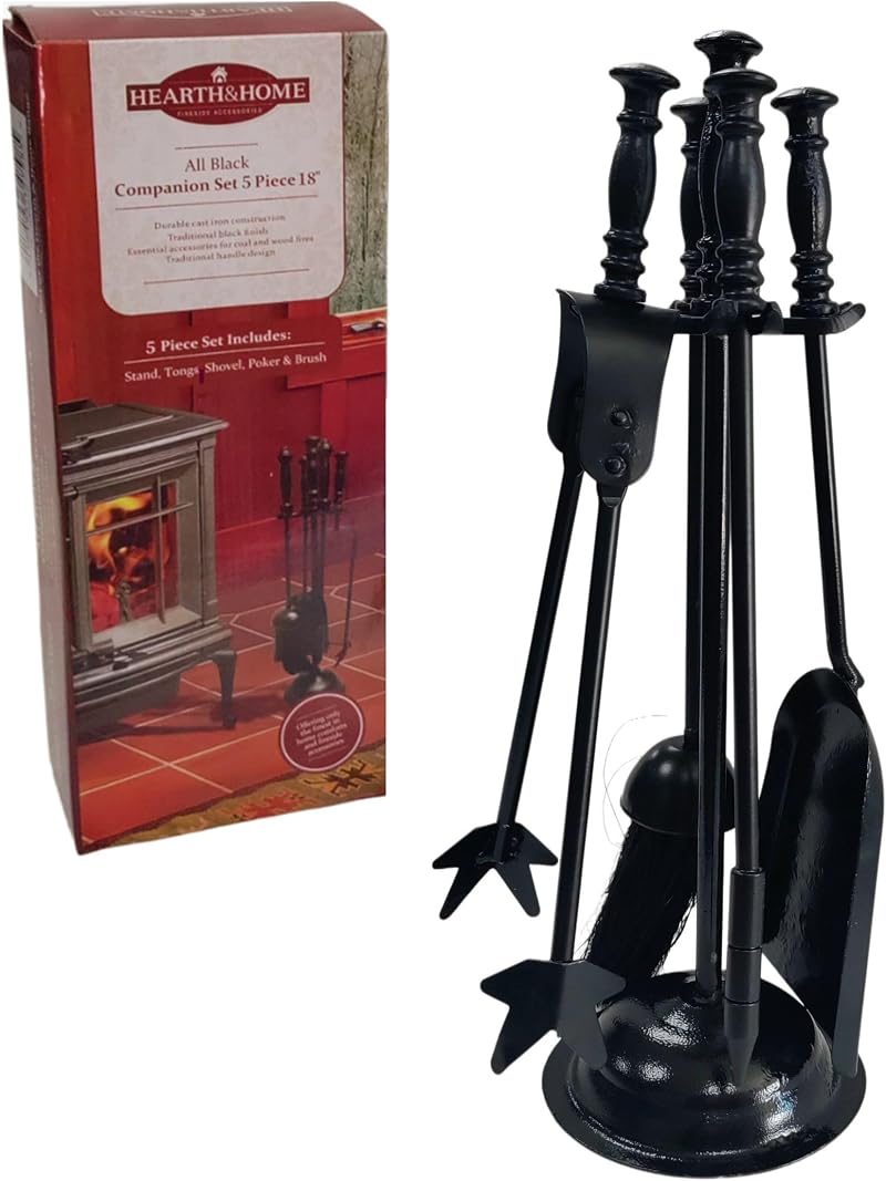 Hearth & Home 5pc Cast Iron Fireplace Tools Set 18 Inch Black Brush Shovel