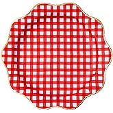 Bonjour Fête Elegant Cherry Red Gingham Paper Party Dinner Plates | Premium Party Supplies | Perfect for Christmas, 4th of July, Valentine's Day, & Special Occasions | Pack of 8, 11" D