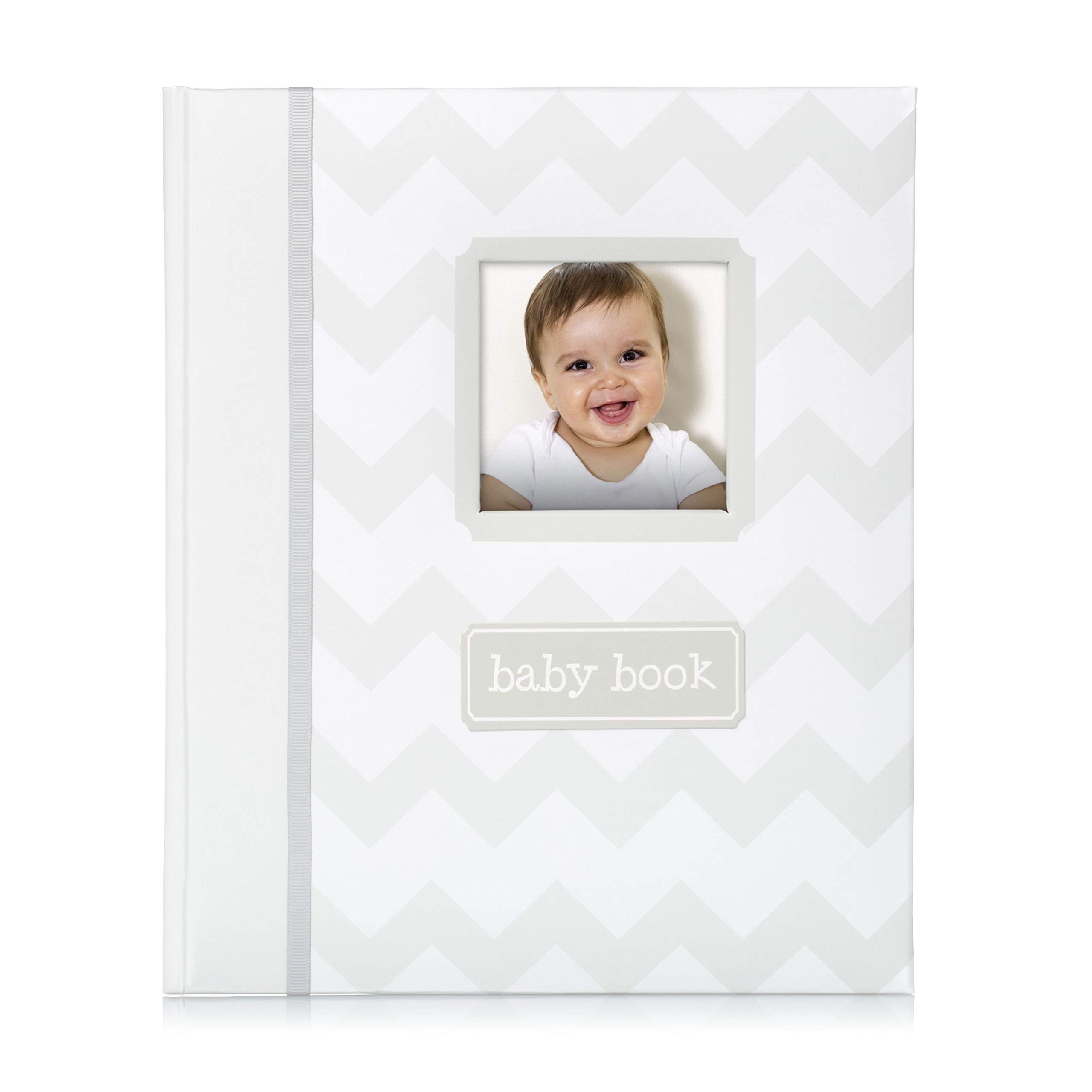 Little Pear Chevron Baby Book, Newborn Keepsake, Memory and Photo Album, Gender-Neutral Gift For Girl or Boy, Grey