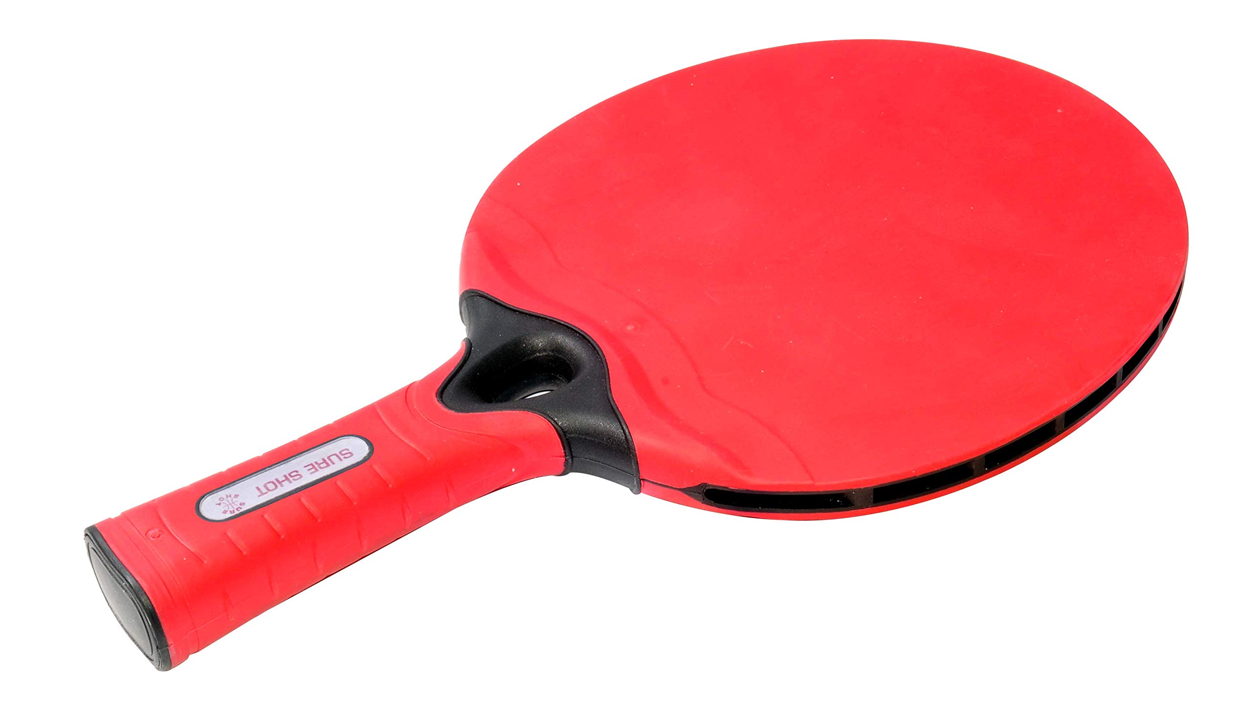 Sure Shot Matthew Syed Outdoor Ping Pong Bat – Weatherproof Table Tennis Bat with Thermo-Rubber for Spin & Control | Flared Handle | Red | Endorsed by Champion