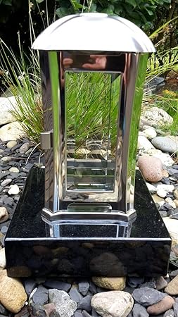 Stone & More Friedhofslicht 24cm x 13cm x 13cm Grablaterne aus Edelstahl inklusive Granitsockel Schwarz 20cm x 20cm x 5cm Fri