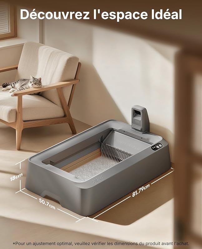 PUROBOT Crystal Duo Litiere Chat Autonettoyante avec Caméra IA | Espace Ouvert, Contrôle Via App, Surveillance de Santé,Double Désodorisation, Nettoyage Bidirectionnel, Anti-pincement (Gris)