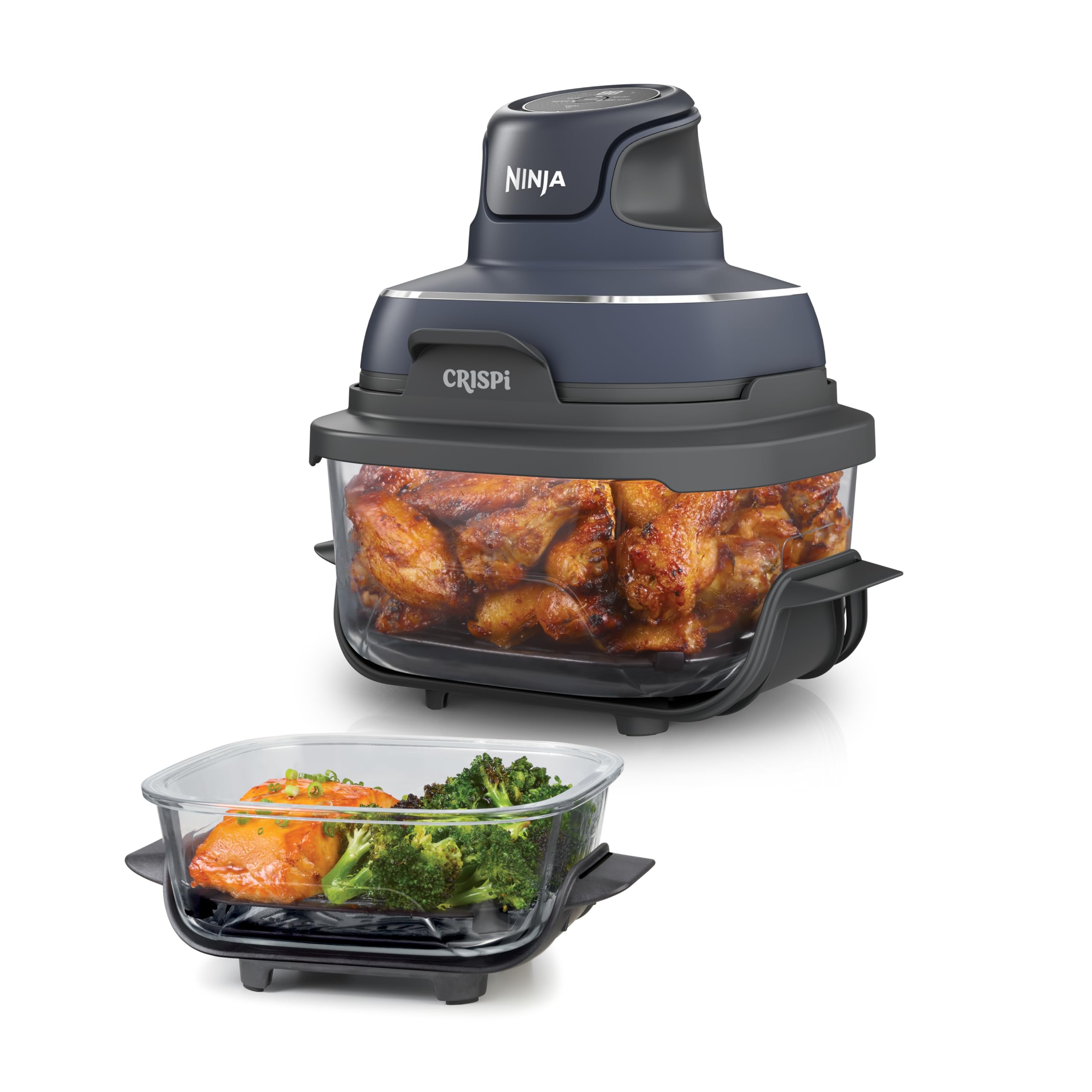 Ninja CRISPi Tragbare Air Fryer Heißluftfritteuse, 3,8 l, 4-in-1: Heißluftfrittieren, Braten, Warmhalten, Recrisp, Kompakt, 6 Portionen, 2 Herausnehmbare Glasbehälter & Deckel, 1700W, Grau FN101EUGY