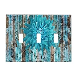 Rustic Teal Flower 3 Gang Light Switch Cover Triple