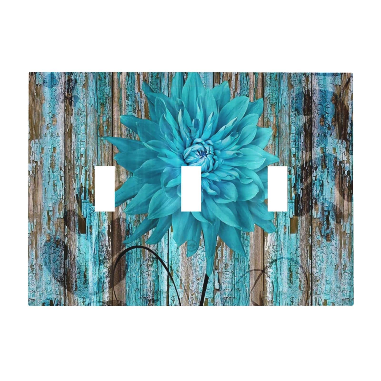 Rustic Teal Flower 3 Gang Light Switch Cover Triple