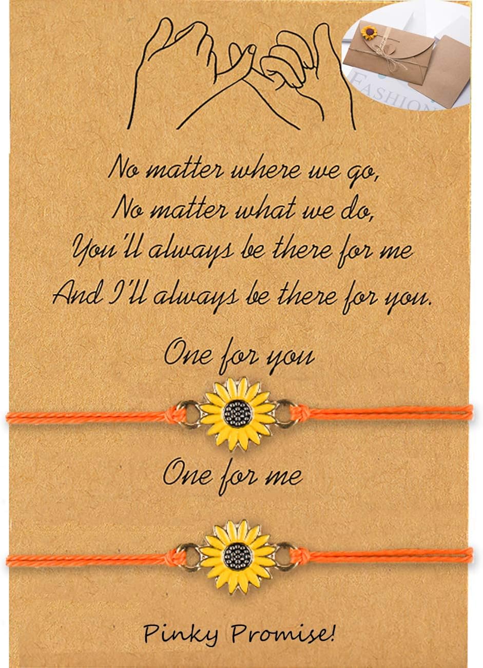 Sunflower Bracelet Pinky Promise Best Friend Bracelets for Women Friendship Bracelets Sunflower Jewelry Gifts for Teen Girls Sister Matching Bracelets: Clothing
