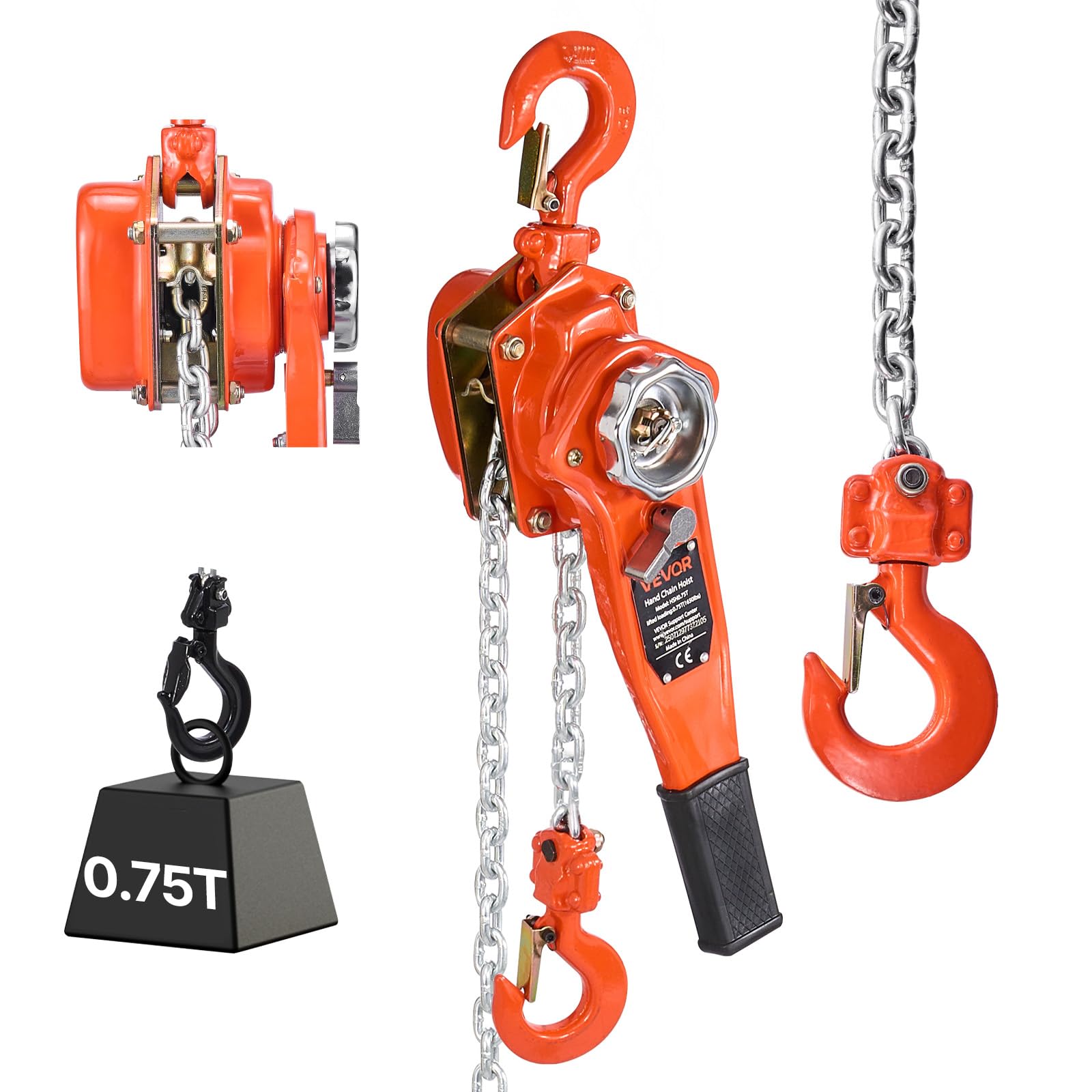 Photo 1 of ****STOCK PHOTO REFRENCE ONLY****VEVOR Manual Lever Chain Hoist, 3/4T 1650LBS Capacity Heavy Duty Come Along, 20FT Lift G80 Alloy Steel Chain with Dual Pawl Mechanical Brake,360°Rotating Hooks, for Warehouse Construction Garage