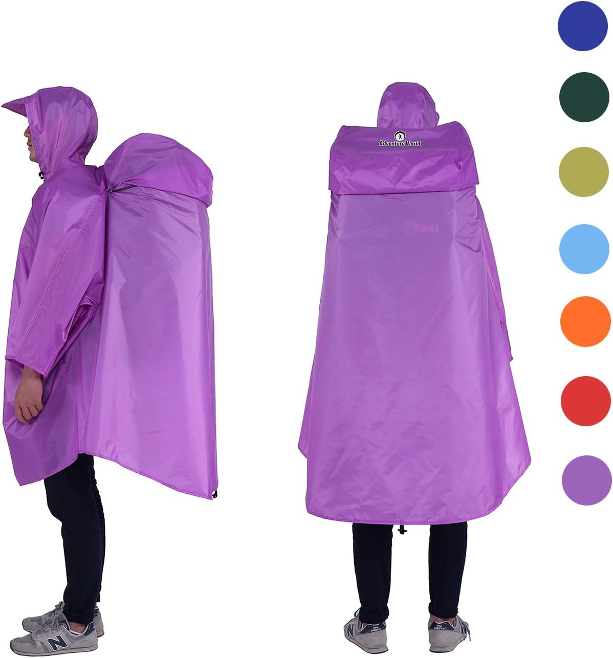 Adventure World Globotrekker Lightweight Backpack Poncho (Multiple Color Options Available)