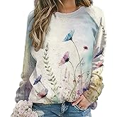ZOCAVIA Womens Boho Floral Sweatshirts Novelty Graphic Crewneck Long Sleeve Shirts Oversized Fall Casual Flower Pullover Tops