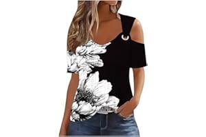 TARIENDY Women's Cold Shoulder Tops Short Sleeve V Neck Tees Dressy Casual Loose Fitting Tunic Blouses Trendy 2024 Summer