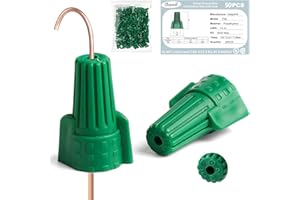 Leepenk 50PCS Green Ground Wire Nuts Connectors with Hole, 14-10 AWG Winged Ground Wire Nut, UL/CSA Certified Twist-On Electrical Connectors for Easy Cable Grounding & Bonding