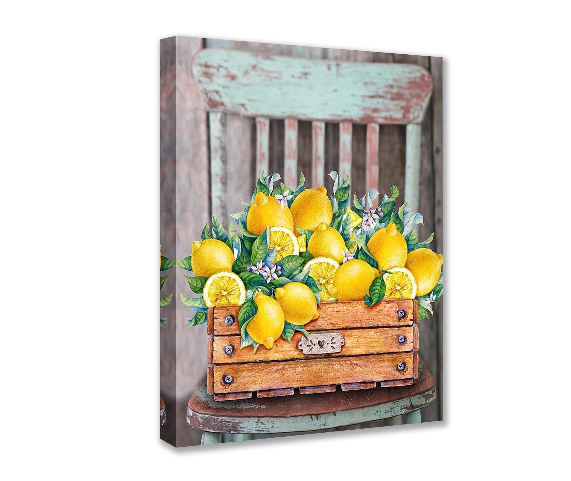 Lemon Flowers Picture Canvas Poster and Prints Retro Chair Floral Arts Crafts Project Artwork for Livingroom 1 Pieces Canvas Gift Wall Art Modern Home Decor Framed Ready to Hang (16''Wx24''H)