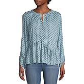 Time and Tru Women's Plus Peasant Top (Blue Combo, Small)