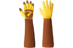 KKOYING Gardening Gloves, Long Garden Gloves for Women and Men, Thorn Proof Gardening Gloves, Leather Work Gloves for Outdoor
