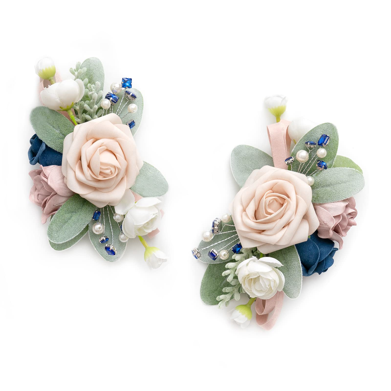 Photo 1 of Ling's Moment 2pcs Wedding Shoulder Corsage Artificial Flowers, Girl/Mother Homecoming/Prom Corsages Wristlet Décor, etc. Navy Blue Pink Ranunculus