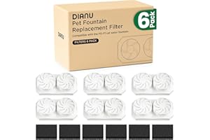 DIANU Official Cat Water Fountain Replacement Filters & Pre-Filter Sponges for 3.2L/108oz Stainless Steel Pet Fountain (Six Pack)