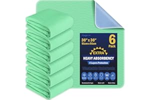 FYGRIP 6 Pack 36” x 36” Extra Heavy Absorbency Washable Underpads, Waterproof Quick Drying Nursing Pads Incontinence Bed Pads, Reusable Washable Pee Pads for Dogs, Diaper Changing & Adults