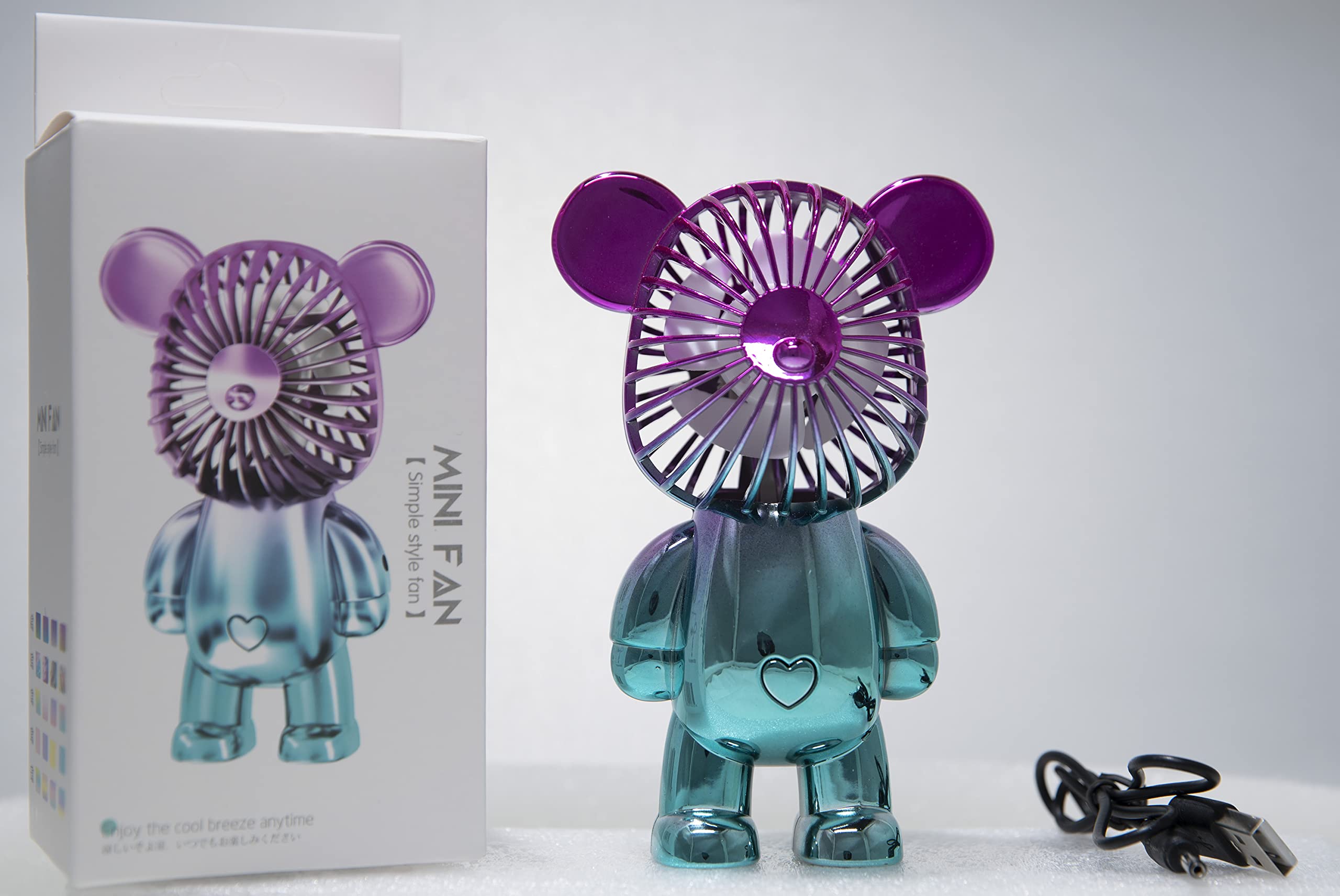 Rechargeable USB Mini Handheld Fan - Portable Cute Bear Design for Kids, Girls, Women - Home, Travel, Outdoor, Makeup Use - Violet-Blue Gradation