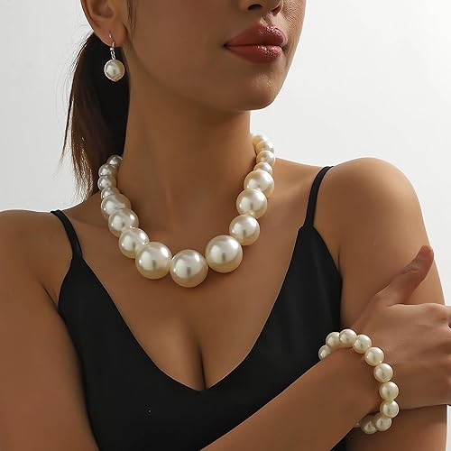 Faux Pearl Choker Necklaces for Women Big Pearl Necklace Chunky