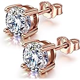 Brilliant Simulated Diamond CZ Halo Stud Earrings - 14K Gold Plated Sterling Silver Post Cubic Zirconia Studs for Women Men, Cartilage Earrings Piercing Jewelry for Sensitive Ears