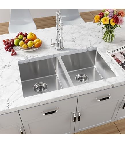Transolid STDE33226-3 Select 3-Hole Drop-in 50/50 Double Bowl 22-Gauge Stainless Steel Kitchen Sink, 33-in X 22-in X 6-in, Brushed Finish - View #3