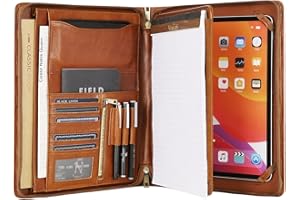 DUKE&COW Leather Portfolio for 12.9 inch iPad Pro (2018/2020/2021/2022), Leather Padfolio Organizer with Ipad Holder for Letter Size Notepad, Personalized Portfolio for Men/Women (Brown, Non-Custom)