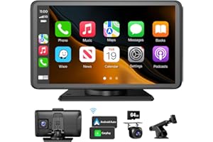 Portable Wireless CarPlay Screen for Car: 4K Apple Carplay & Android Auto Car Play Touchscreen with 4K Dash Cam/1080p Rear Ca