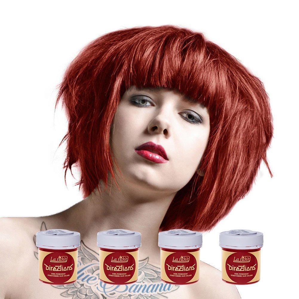 La Riche Directions - Set of 4 Vermillion Red Semi-Permanent Hair Colour - 88ml Jars