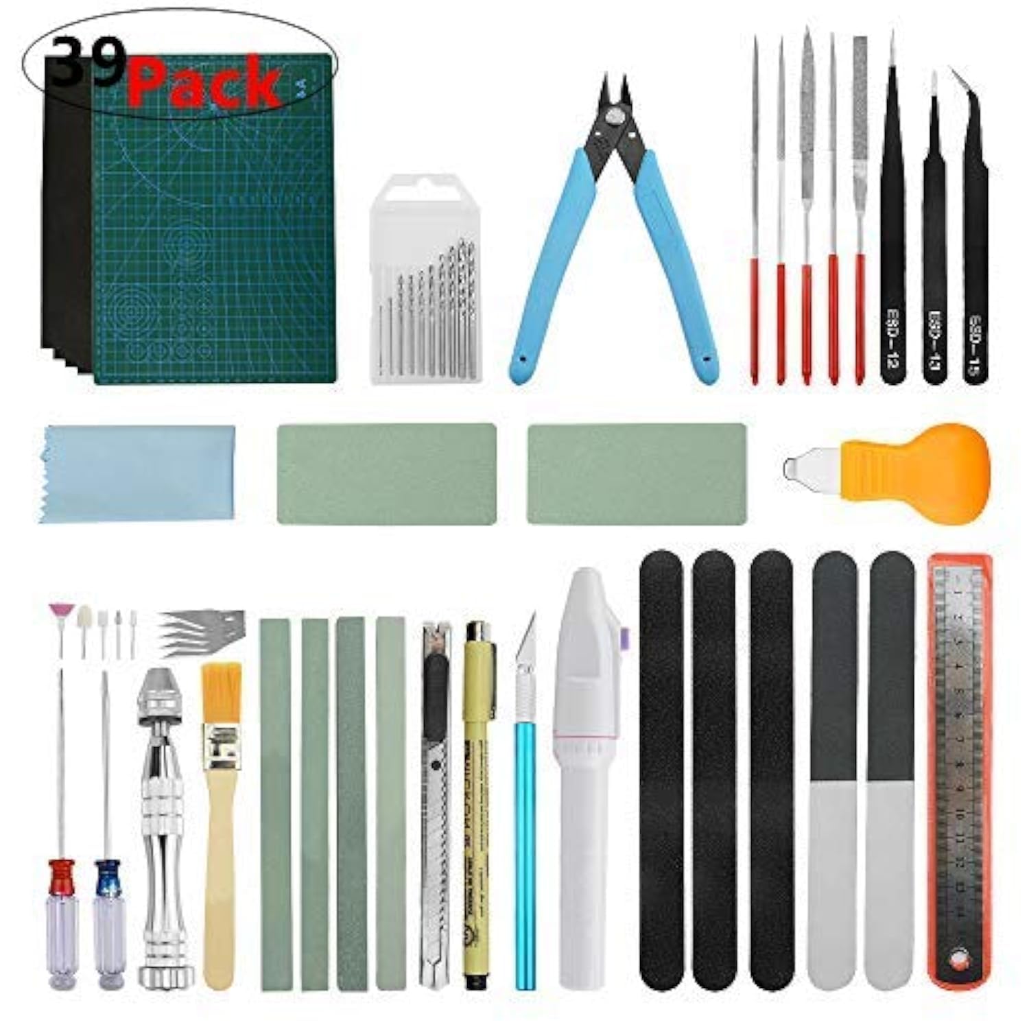 WMYCONGCONG 39 PCS Gundam Model Tools Kit Model Basic Tools Craft Set Hobby Building Craft Set for Professional Gundam Car Model Building Repairing Fixing Green