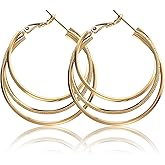 Atzeste Gold Earrings for Women,14K Real Gold Plated Hoop Earrings,Layered Thin Gold Hoop Earrings for Women,S925 Double Hoop Earrings for Fashion Jewelry Gifts