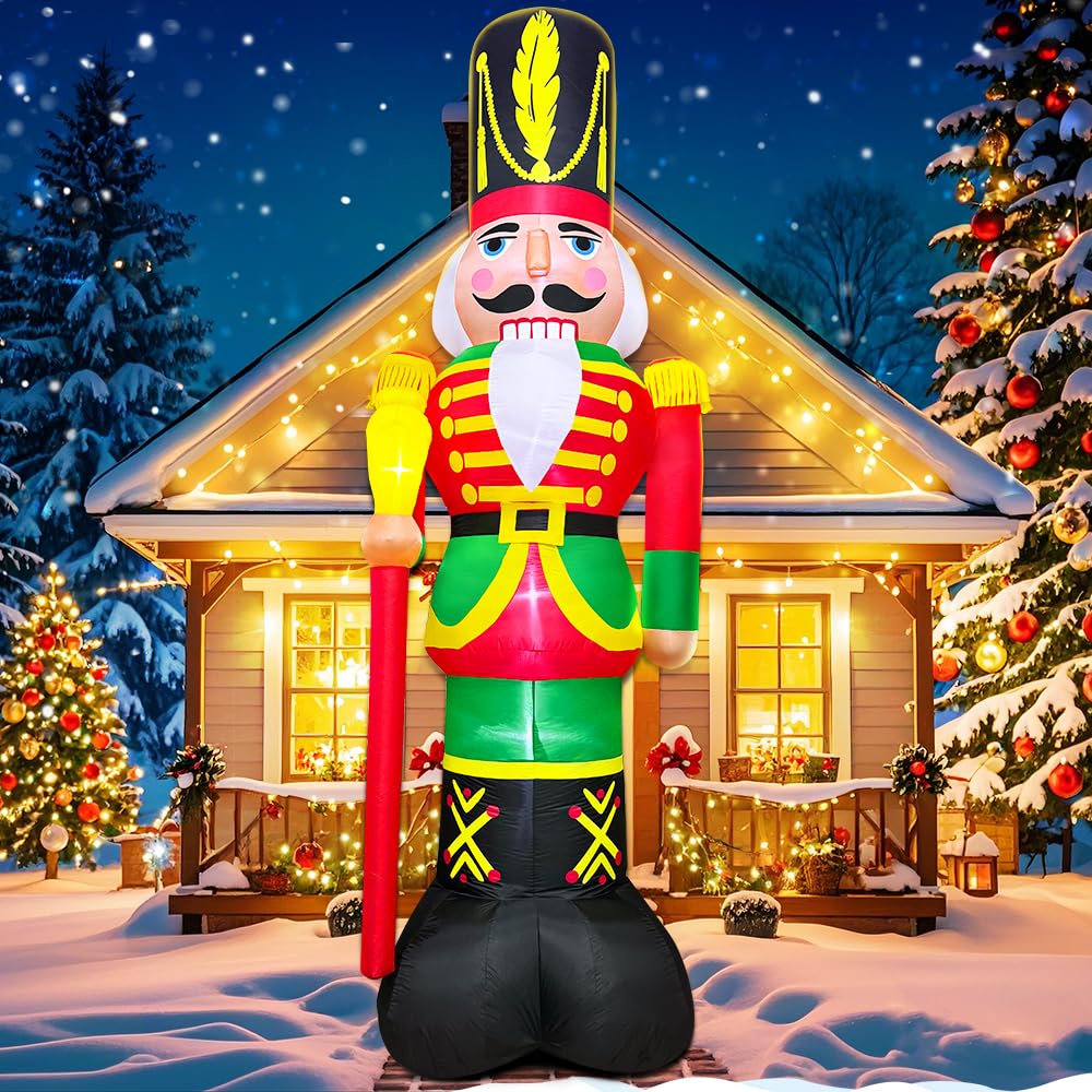 Photo 1 of 12FT Giant Christmas Inflatables Nutcracker Decoration Outdoor Soldier Blow Up Yard Decor Built-in LED Lights for Garden Yard Lawn Indoor Holiday Xmas New Year Gifts, Winter Outdoor Xmas Decor