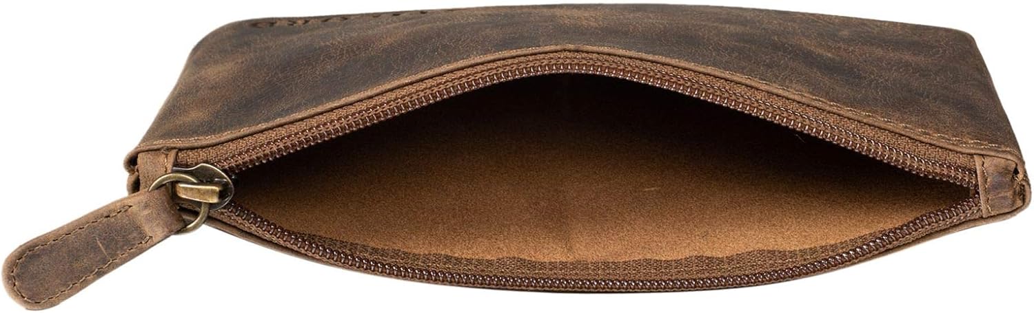 STILORD "Barry" Vintage Leather Pouch Case for Pencil Cosmetic Money Glasses Keys Small Organizer in Genuine Leather Colour:Middle Brown - Image 5